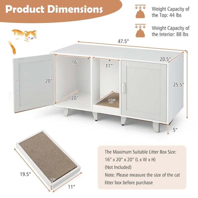 Cat Litter Box Enclosure Hidden Cat Washroom w/ 2 Doors