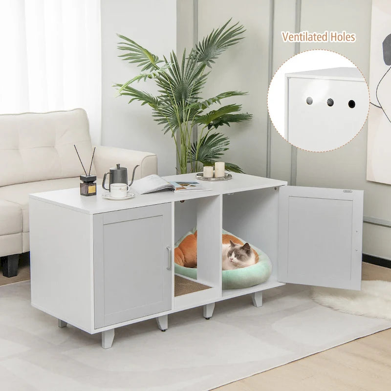 Cat Litter Box Enclosure Hidden Cat Washroom w/ 2 Doors