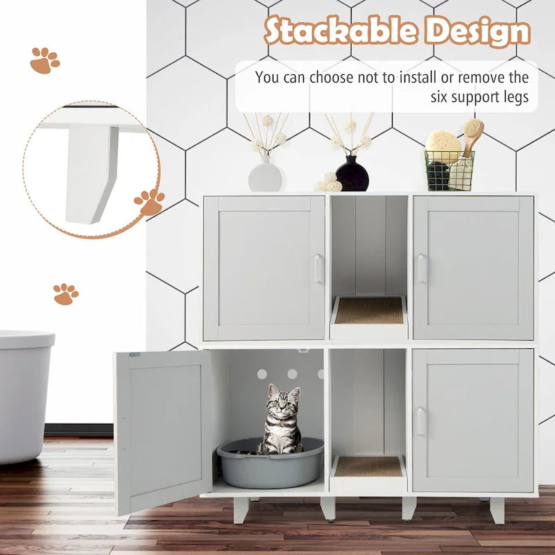 Cat Litter Box Enclosure Hidden Cat Washroom w/ 2 Doors