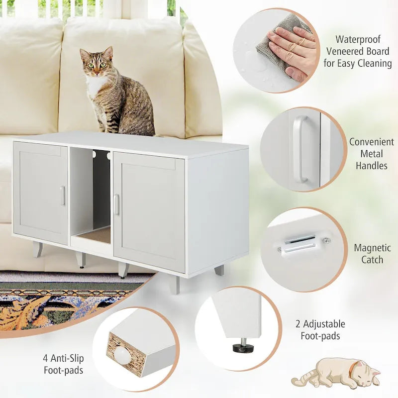 Cat Litter Box Enclosure Hidden Cat Washroom w/ 2 Doors