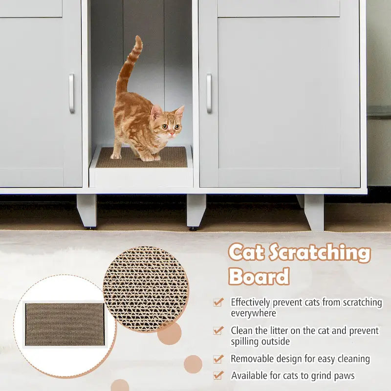 Cat Litter Box Enclosure Hidden Cat Washroom w/ 2 Doors