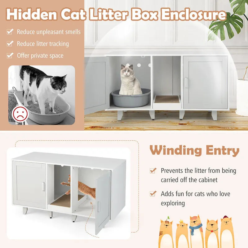 Cat Litter Box Enclosure Hidden Cat Washroom w/ 2 Doors