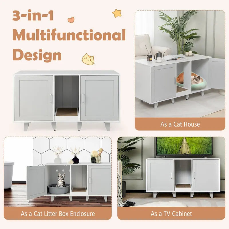Cat Litter Box Enclosure Hidden Cat Washroom w/ 2 Doors