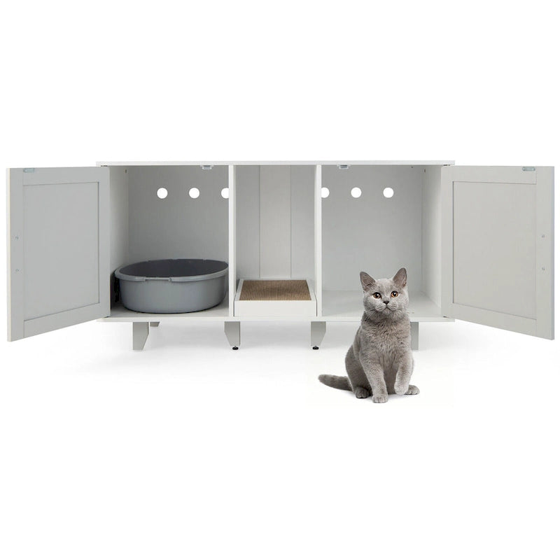 Cat Litter Box Enclosure Hidden Cat Washroom w/ 2 Doors