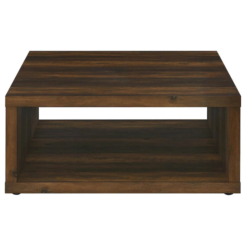 Square Cube Coffee Table with Open Shelf, 36 Inch Dark Brown