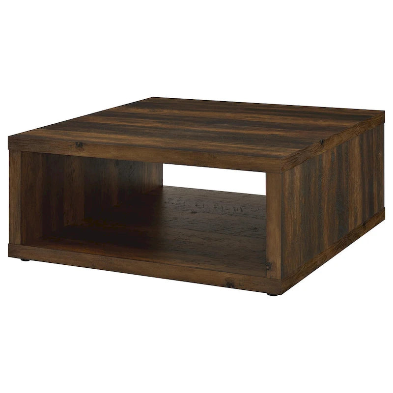 Square Cube Coffee Table with Open Shelf, 36 Inch Dark Brown
