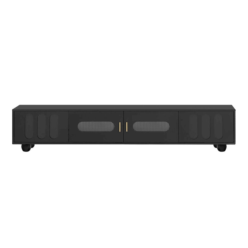 Modern TV Stand with Tempered Glass Doors and Storage