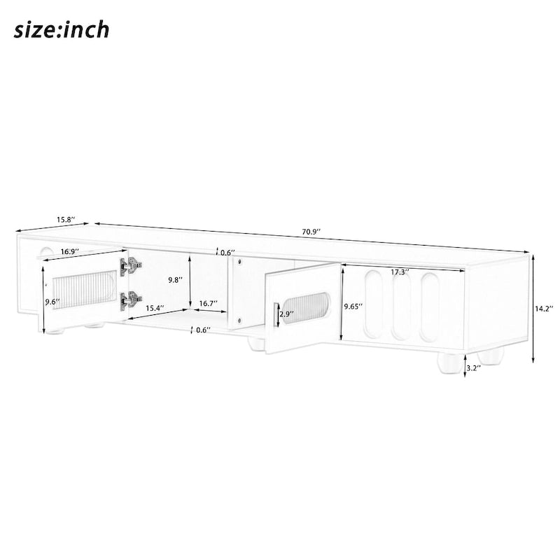 Modern TV Stand with Tempered Glass Doors and Storage