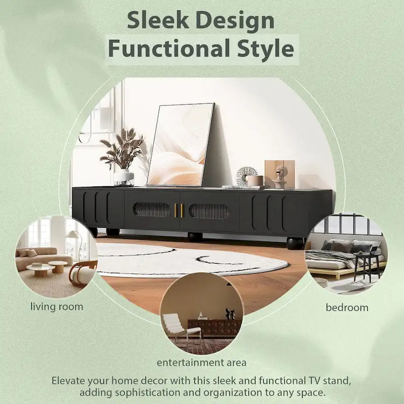 Modern TV Stand with Tempered Glass Doors and Storage