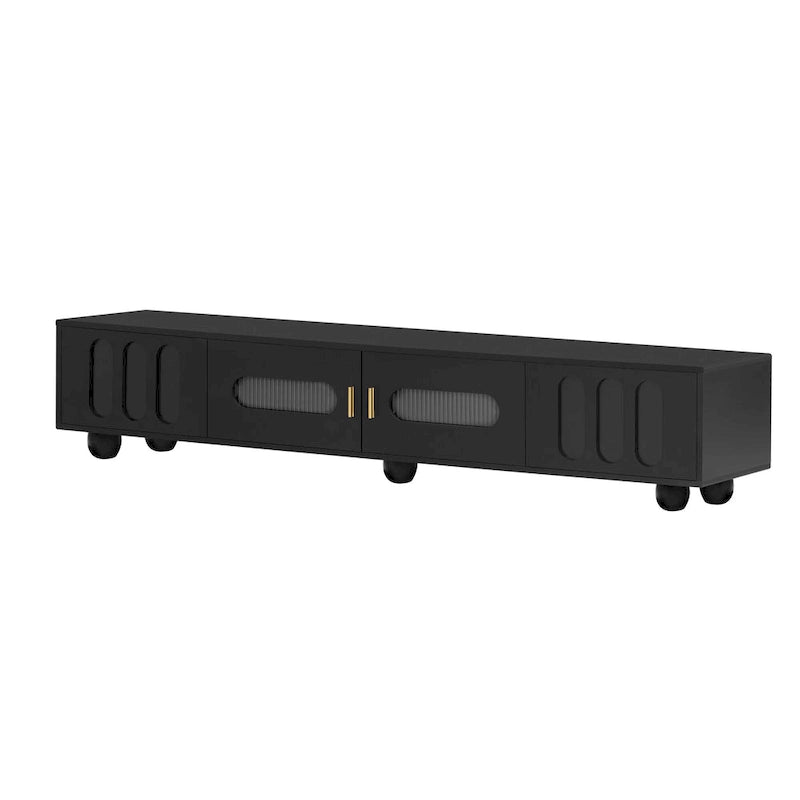 Modern TV Stand with Tempered Glass Doors and Storage