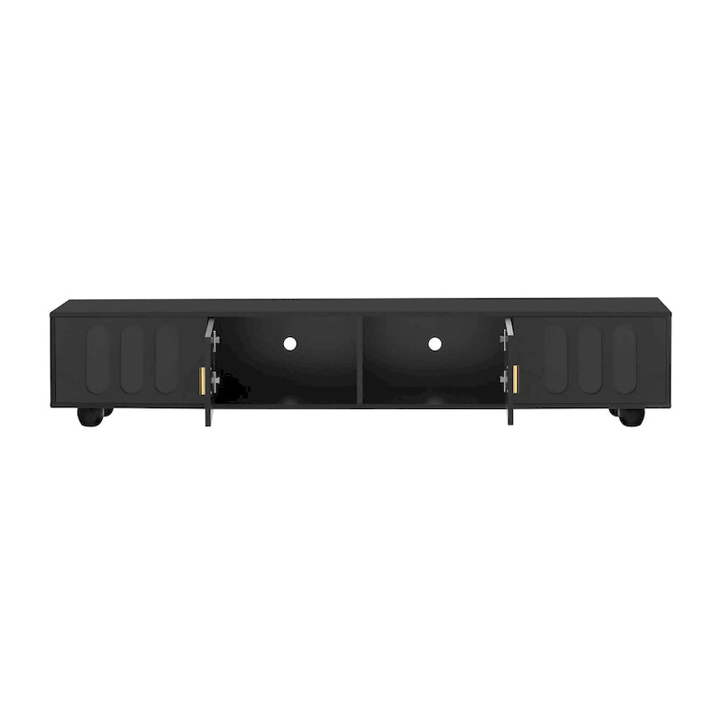 Modern TV Stand with Tempered Glass Doors and Storage