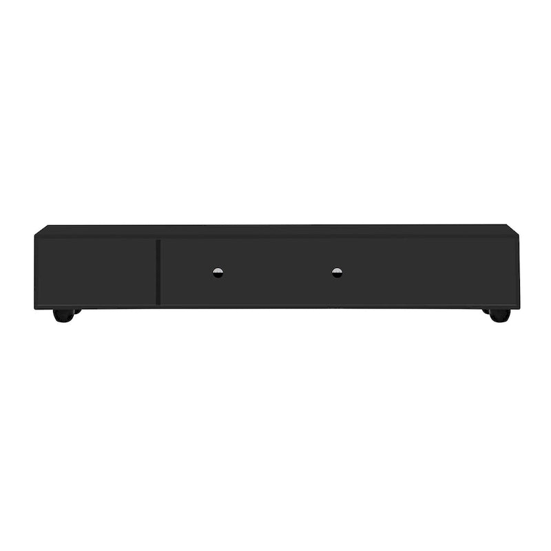 Modern TV Stand with Tempered Glass Doors and Storage