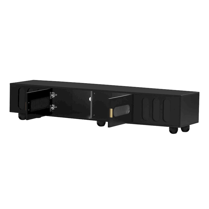 Modern TV Stand with Tempered Glass Doors and Storage