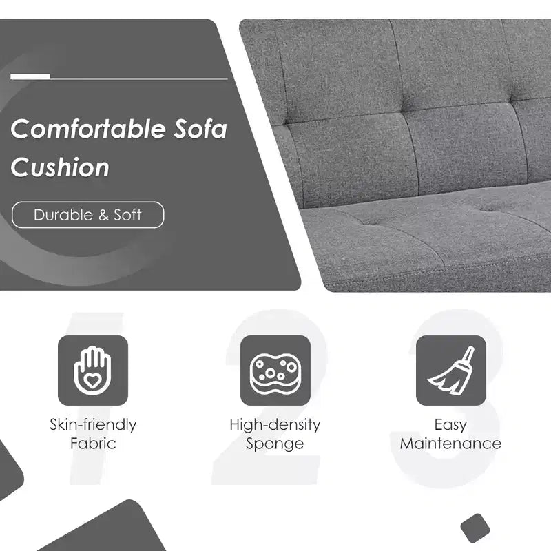 Costway Canapé-Lit Futon Convertible Pliant Inclinable avec Ports USB et Multiprise Gris/Bleu