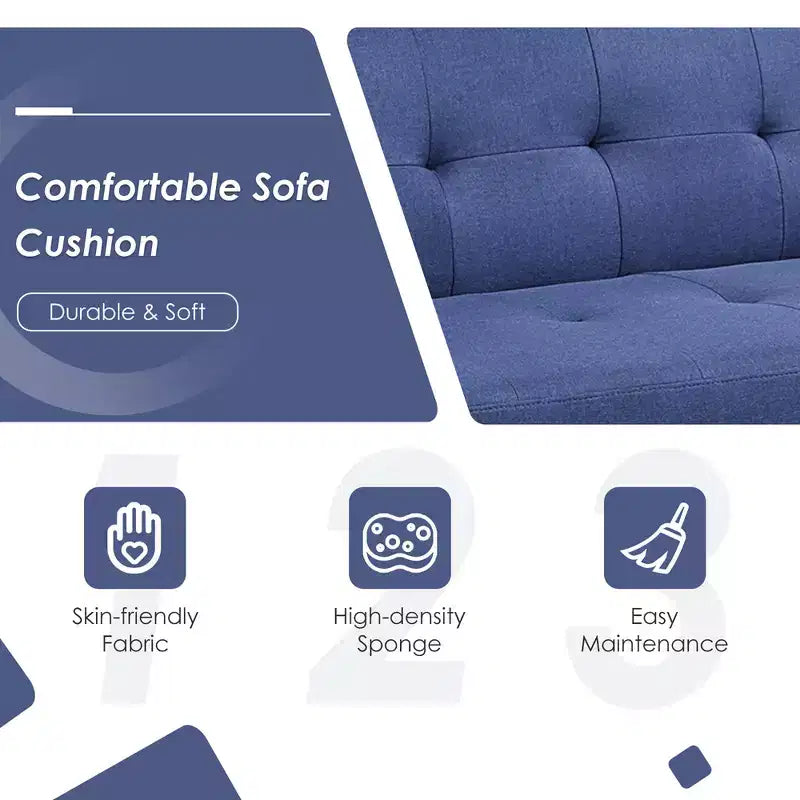 Costway Canapé-Lit Futon Convertible Pliant Inclinable avec Ports USB et Multiprise Gris/Bleu