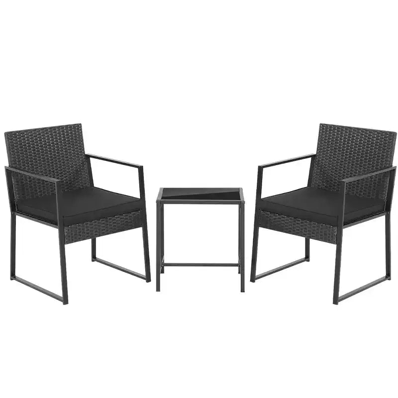 Costway Ensemble de Meubles de Jardin 3 Pièces Robuste Coussins Rotin Osier Chaises Table Extérieur