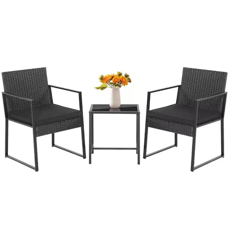 Costway Ensemble de Meubles de Jardin 3 Pièces Robuste Coussins Rotin Osier Chaises Table Extérieur