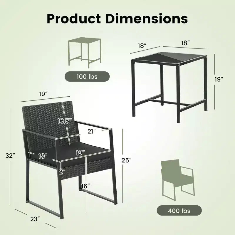 Costway Ensemble de Meubles de Jardin 3 Pièces Robuste Coussins Rotin Osier Chaises Table Extérieur