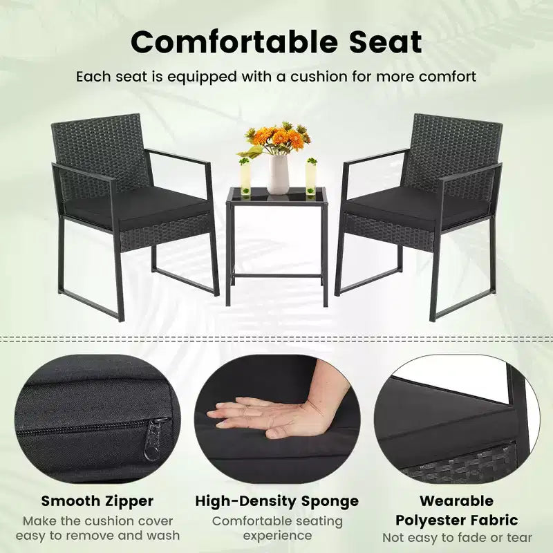 Costway Ensemble de Meubles de Jardin 3 Pièces Robuste Coussins Rotin Osier Chaises Table Extérieur