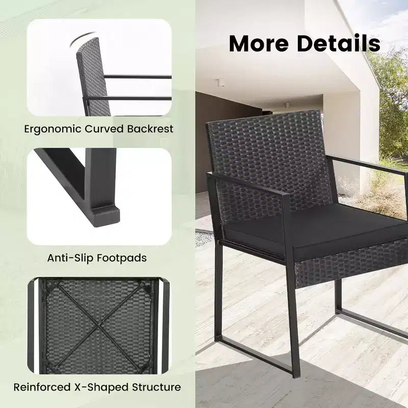 Costway Ensemble de Meubles de Jardin 3 Pièces Robuste Coussins Rotin Osier Chaises Table Extérieur
