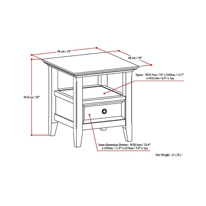 Solid Wood 19-inch Square End Table