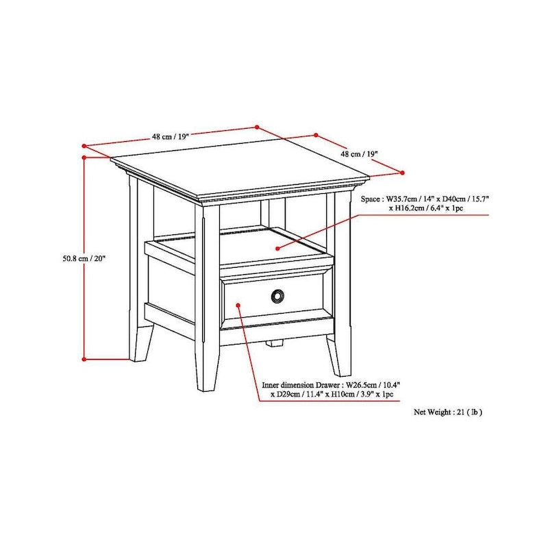 Solid Wood 19-inch Square End Table