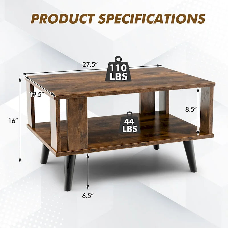 2-Tier Rectangle Coffee Table with Open Storage Shelf