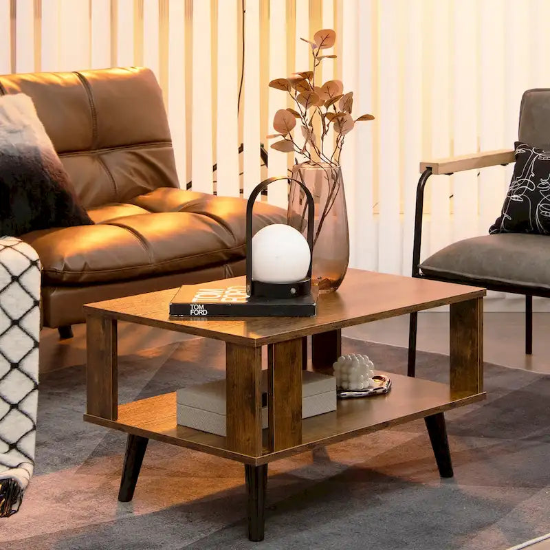 2-Tier Rectangle Coffee Table with Open Storage Shelf