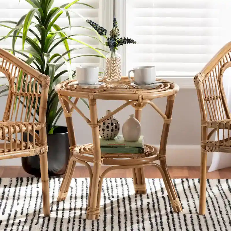 Modern Bohemian Natural Brown Rattan Coffee Table
