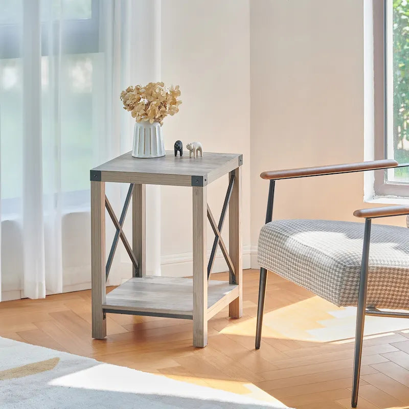 16-Inch Farmhouse Side or End Table with Storage Shelf