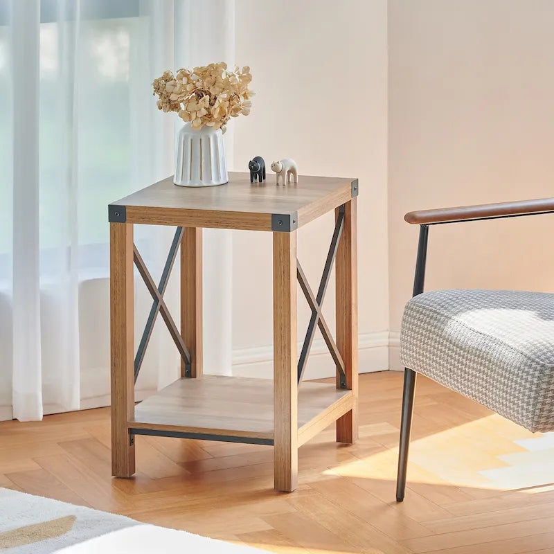 16-Inch Farmhouse Side or End Table with Storage Shelf