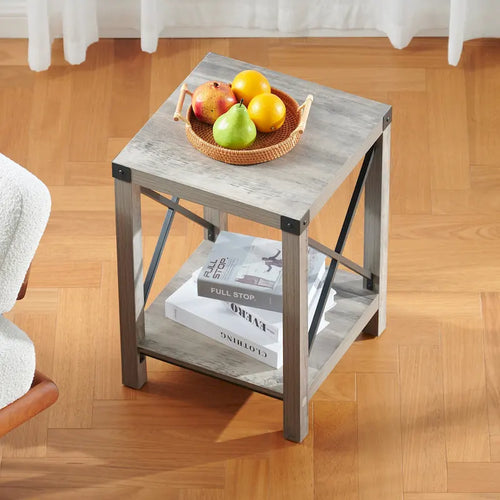 16-Inch Farmhouse Side or End Table with Storage Shelf