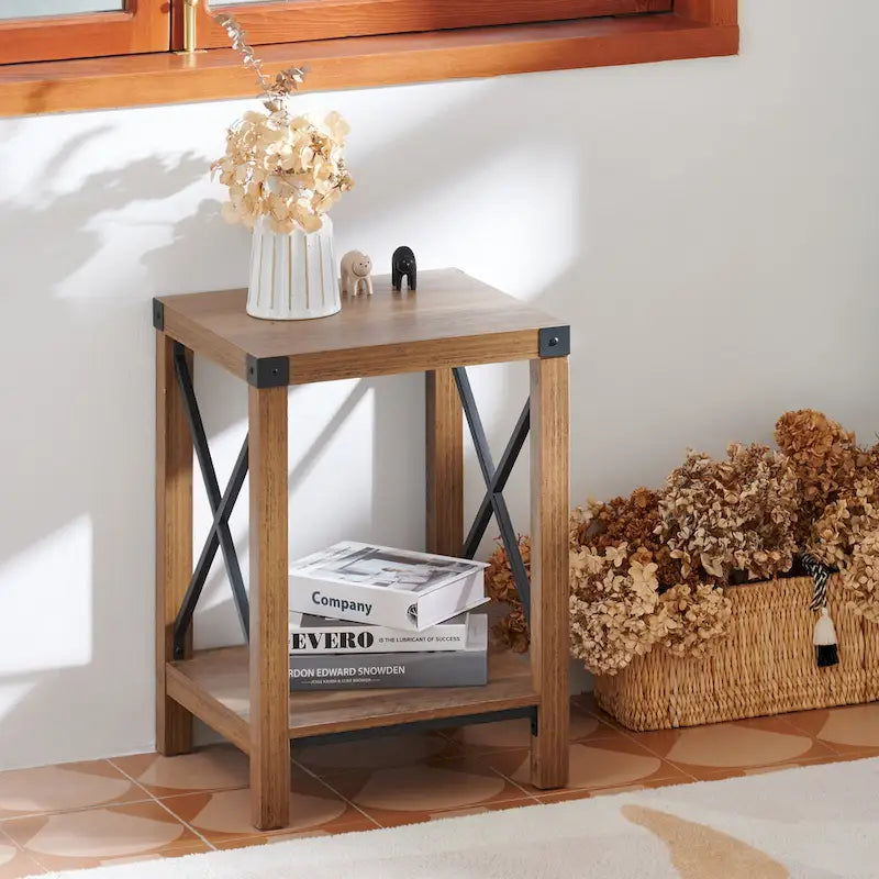 16-Inch Farmhouse Side or End Table with Storage Shelf
