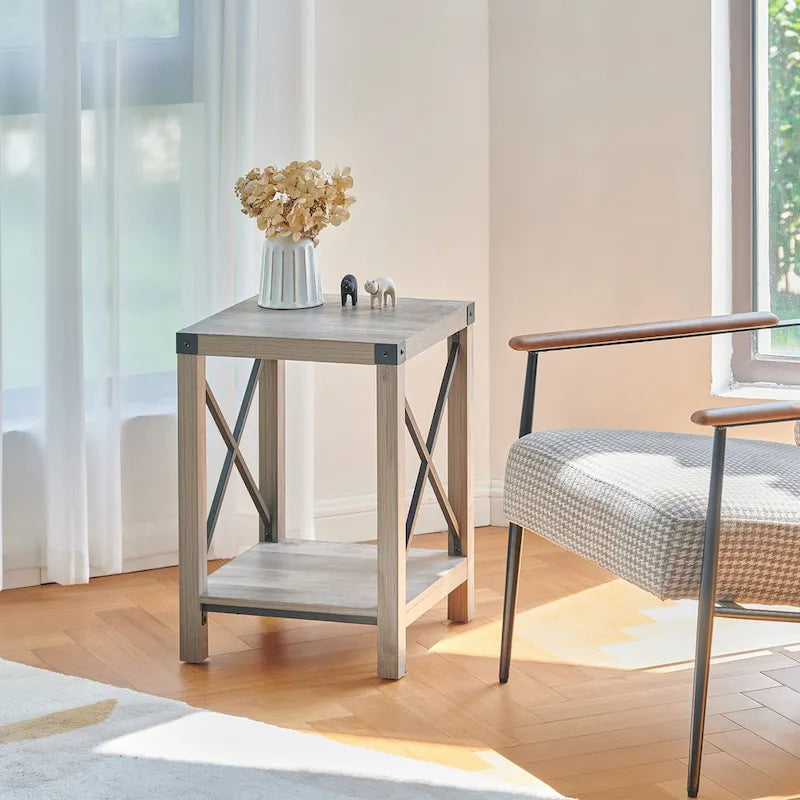 16-Inch Farmhouse Side or End Table with Storage Shelf