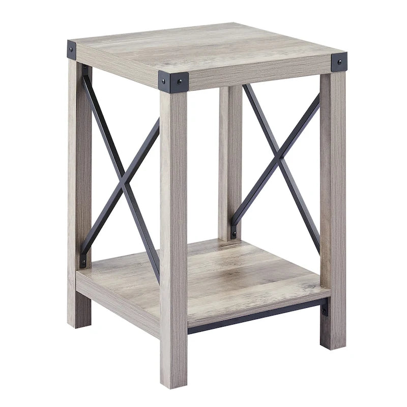16-Inch Farmhouse Side or End Table with Storage Shelf