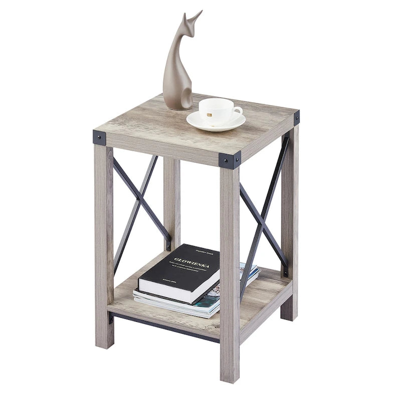 16-Inch Farmhouse Side or End Table with Storage Shelf