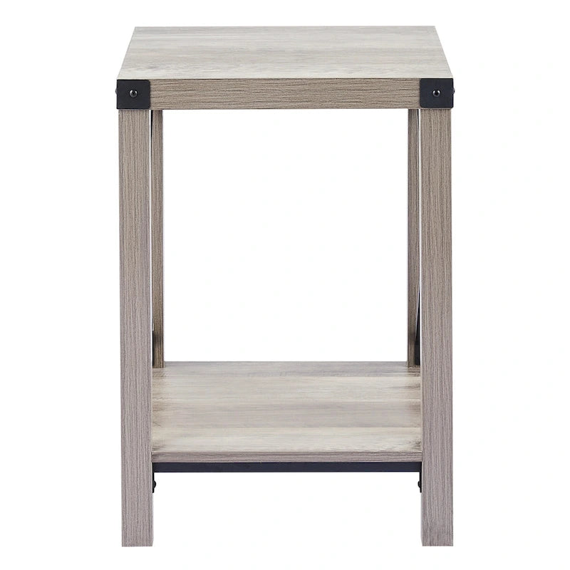 16-Inch Farmhouse Side or End Table with Storage Shelf