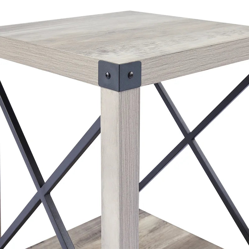 16-Inch Farmhouse Side or End Table with Storage Shelf
