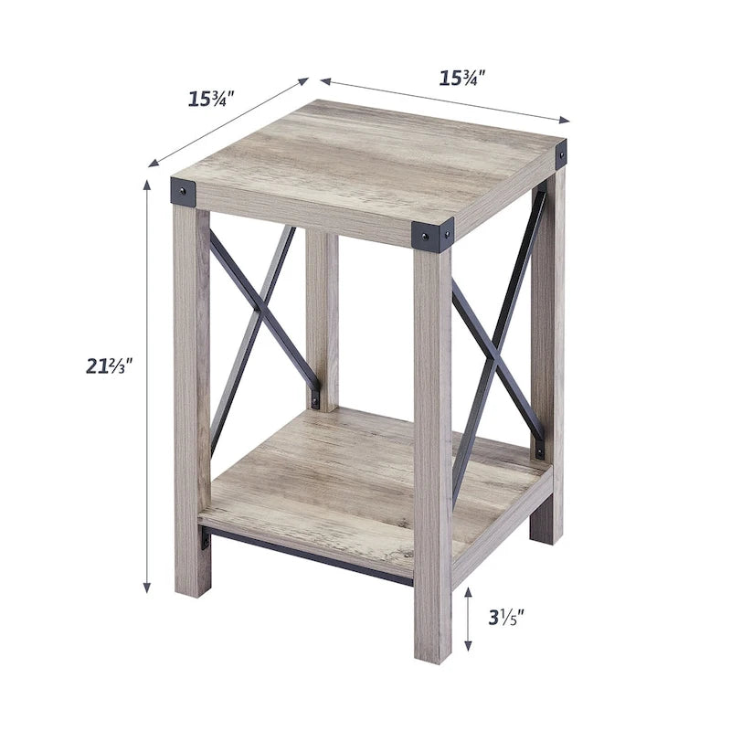 16-Inch Farmhouse Side or End Table with Storage Shelf