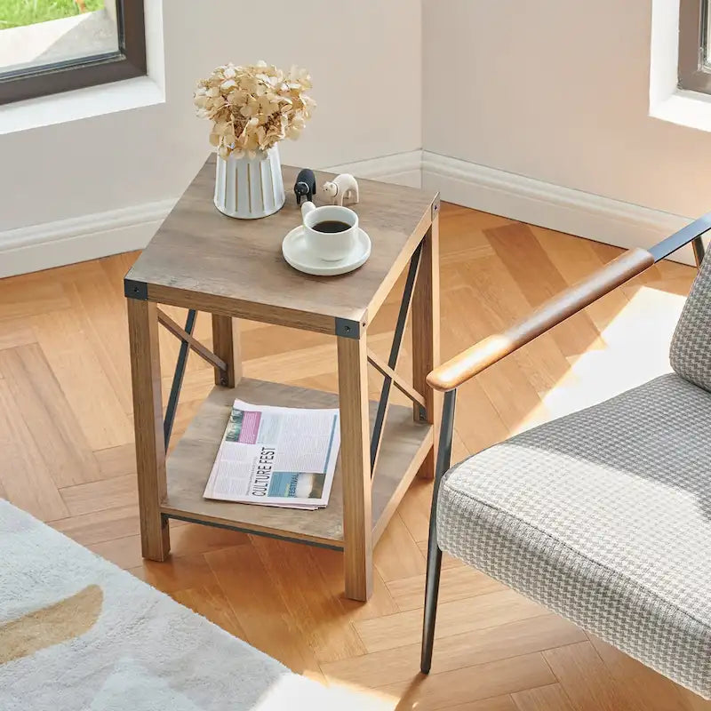 16-Inch Farmhouse Side or End Table with Storage Shelf