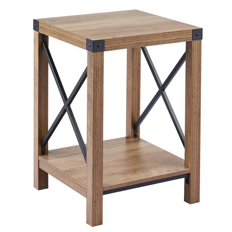 16-Inch Farmhouse Side or End Table with Storage Shelf