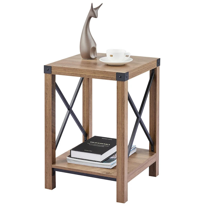 16-Inch Farmhouse Side or End Table with Storage Shelf