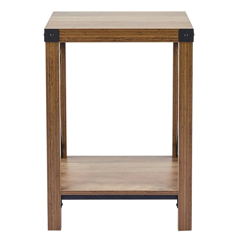 16-Inch Farmhouse Side or End Table with Storage Shelf
