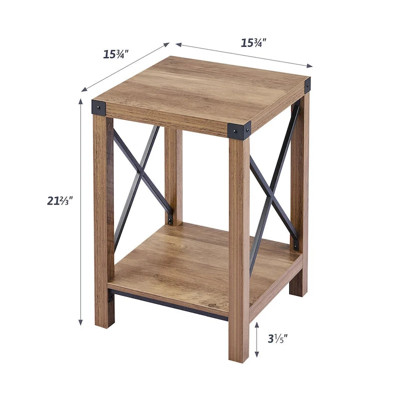 16-Inch Farmhouse Side or End Table with Storage Shelf