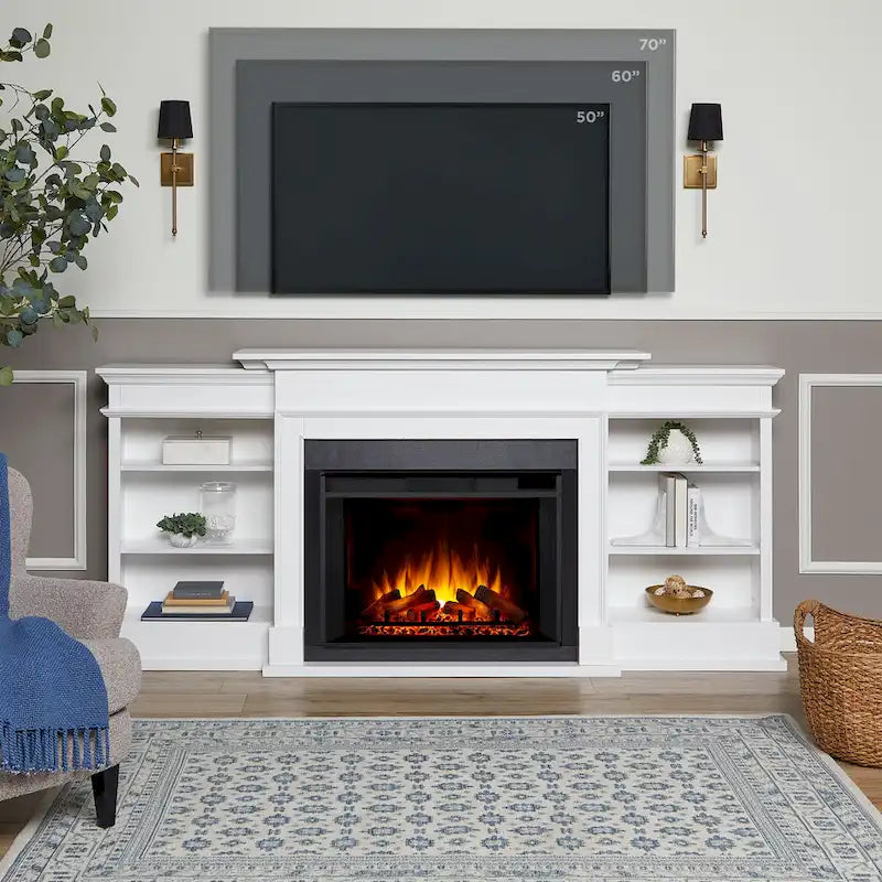 93" Grand Media Electric Fireplace TV Stand in White