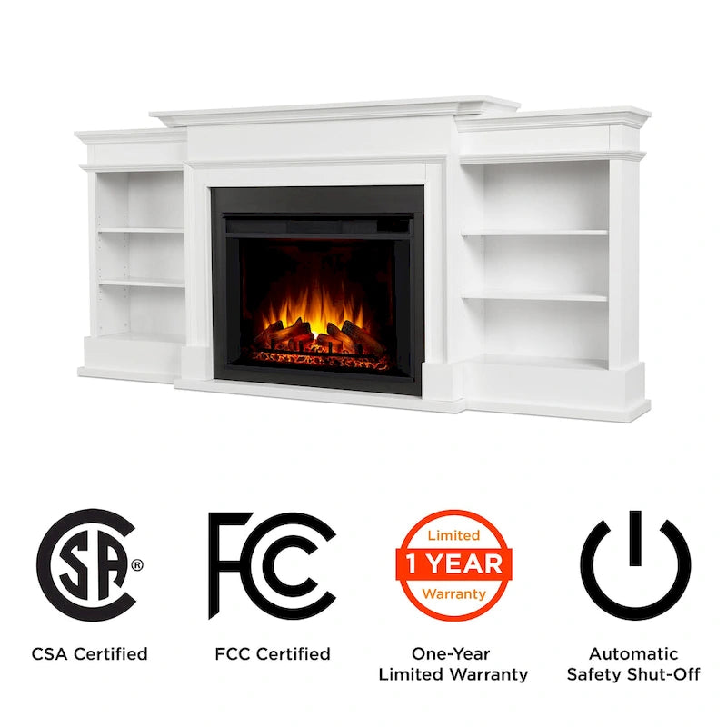 93" Grand Media Electric Fireplace TV Stand in White