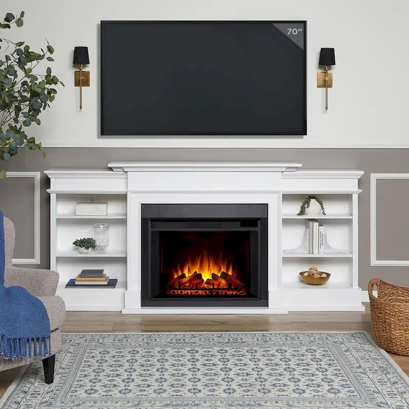 93" Grand Media Electric Fireplace TV Stand in White