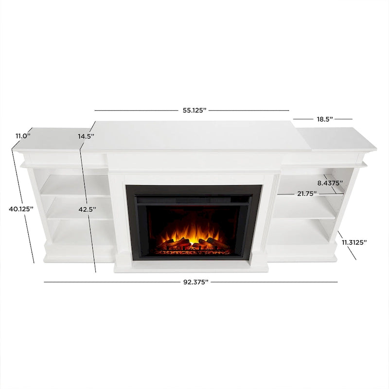 93" Grand Media Electric Fireplace TV Stand in White