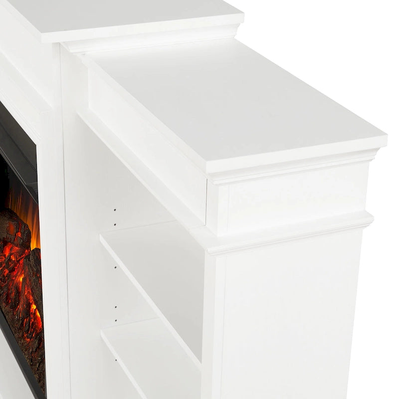 93" Grand Media Electric Fireplace TV Stand in White
