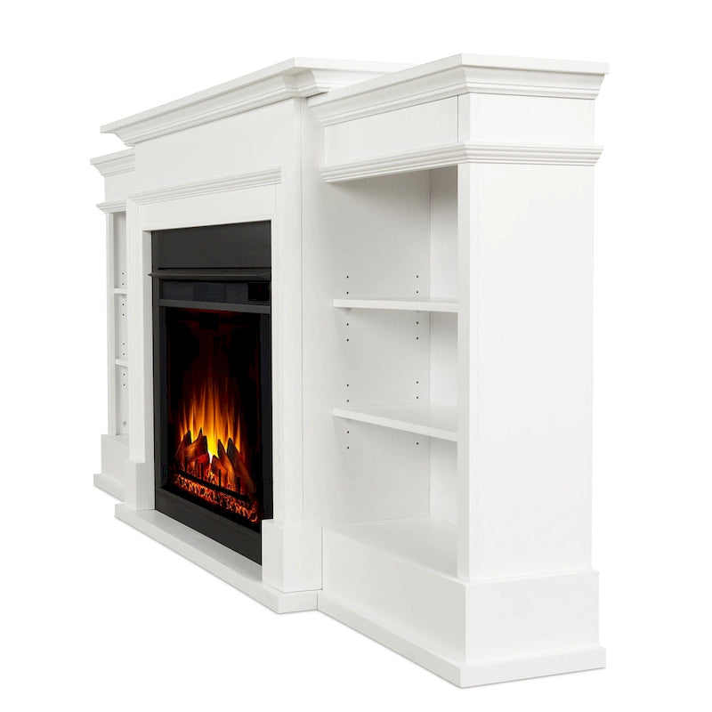 93" Grand Media Electric Fireplace TV Stand in White